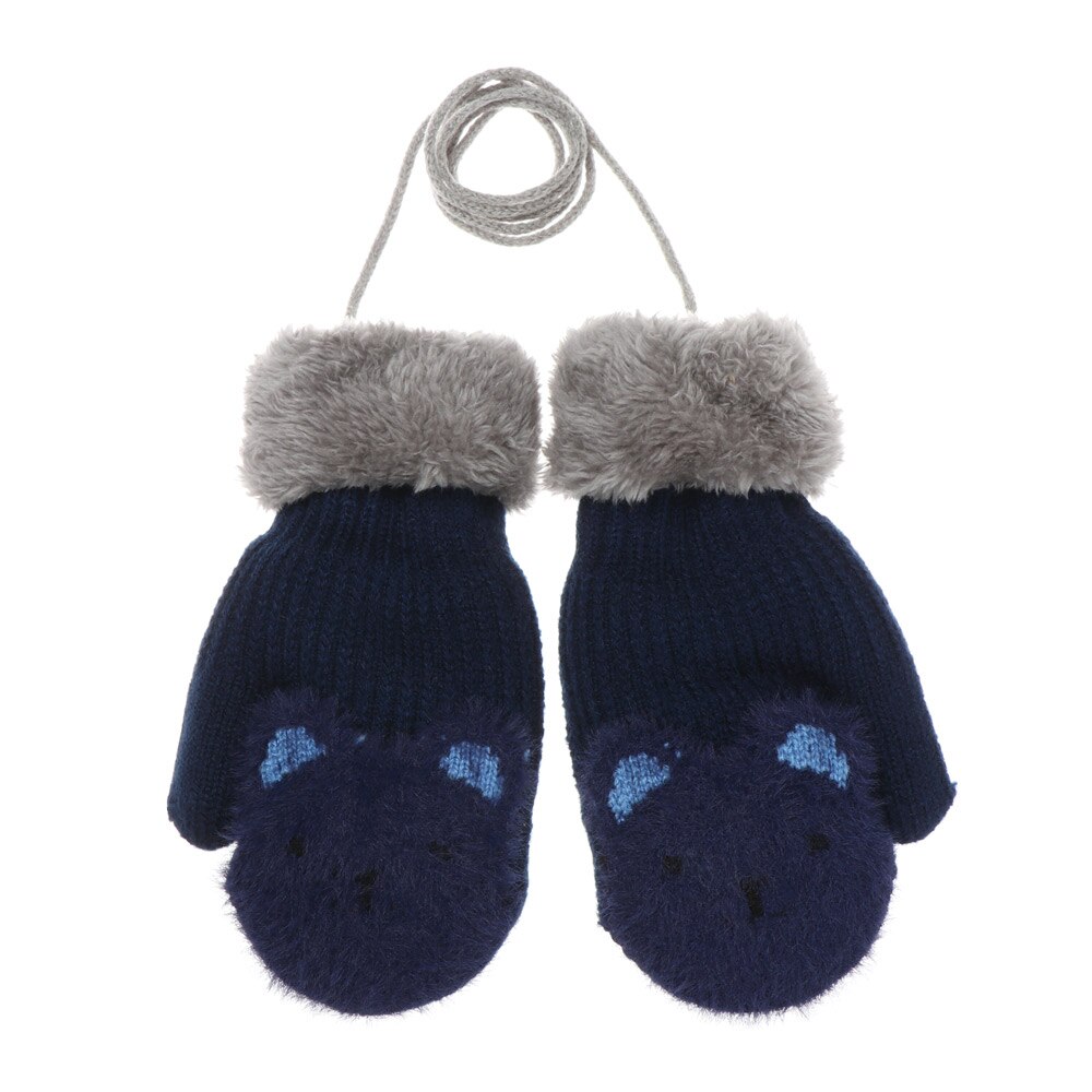 Guantes elásticos de punto gruesos y cálidos para niños de 2 a 7 años, con bonitos dibujos animados, para invierno: navy blue