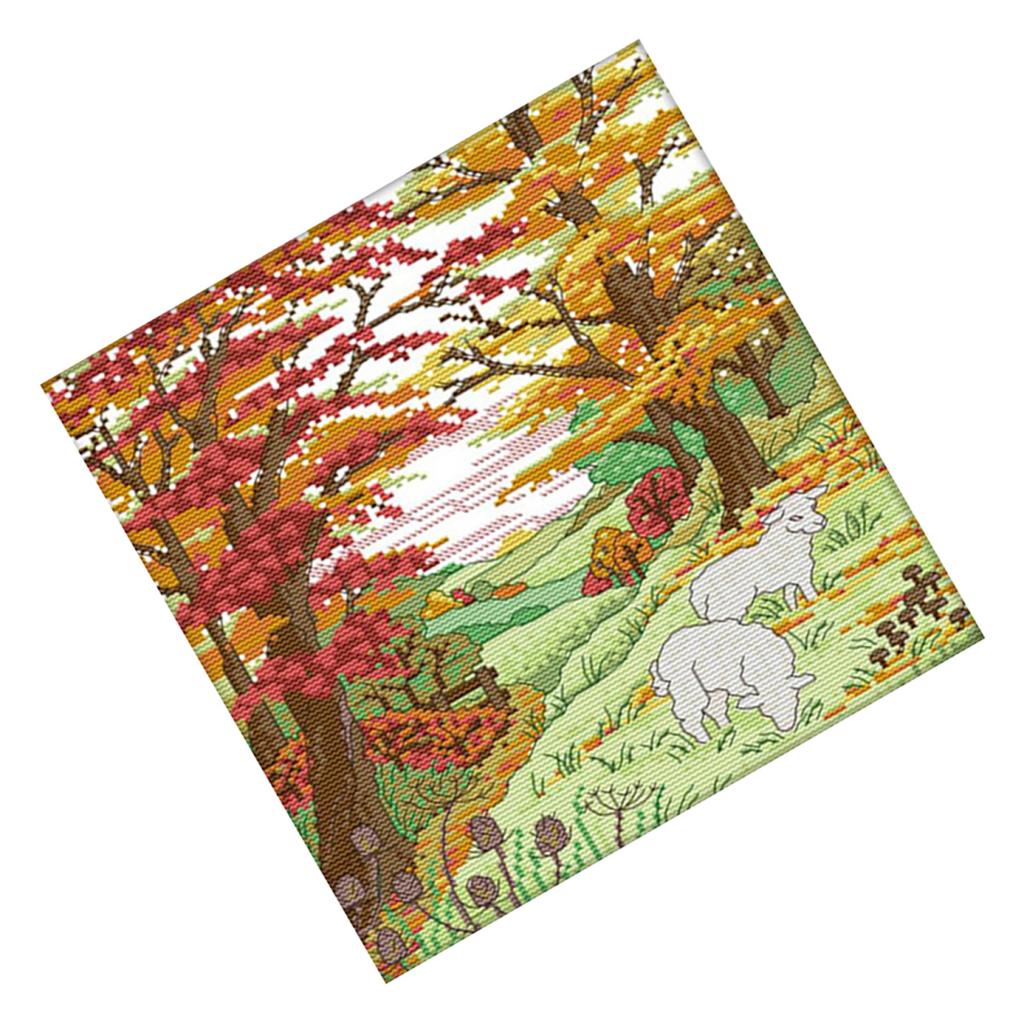 Adults DIY Autumn Sheep Cross Stitch Kit Pre-printed Hand Home Hotel Decor