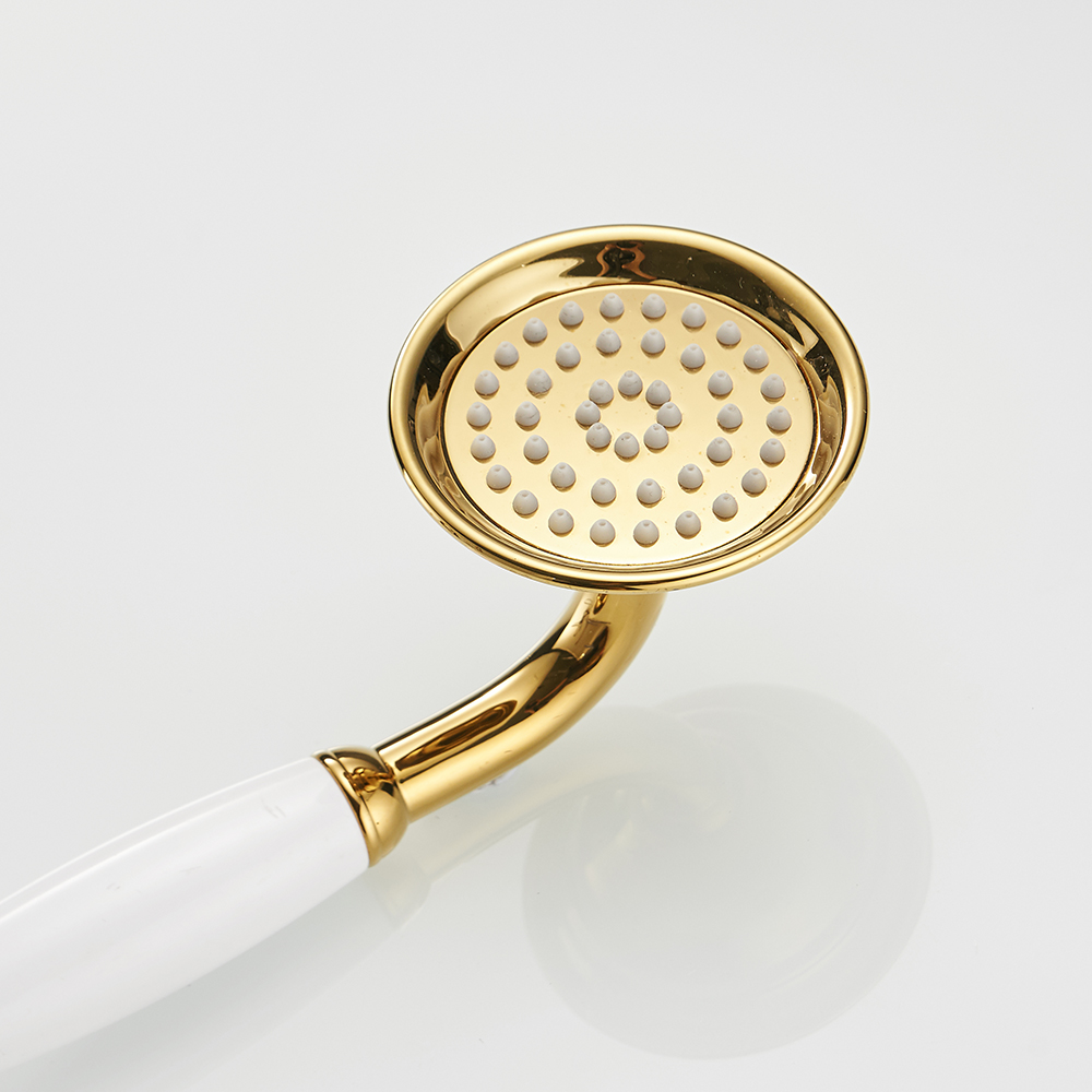 Shower Heads Chrome Brass Bathroom Hand Held Shower Sprayer Head With Luxury Ceramics Bath Round Rainfall Shower Faucet HJ-0527K