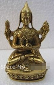Messing Little Tsongkahpa Guru Boeddha Tibet Bronzen Standbeeld Beeldje