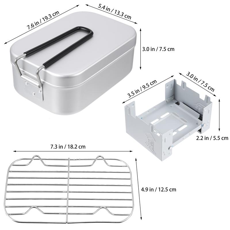 1 Set/3pcs 800/1000ml Outdoor Supply Camping Lunch Box Steaming Rack Folding Oven Kit