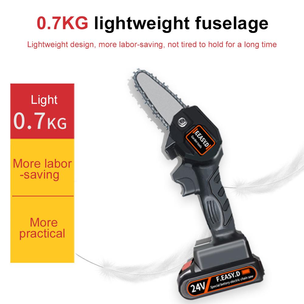 24V Mini Electric Chainsaw Portable 4 Inch Pruning Saw Rechargeable Cordless Electric Pruner Branch Pruner Wood Cutter