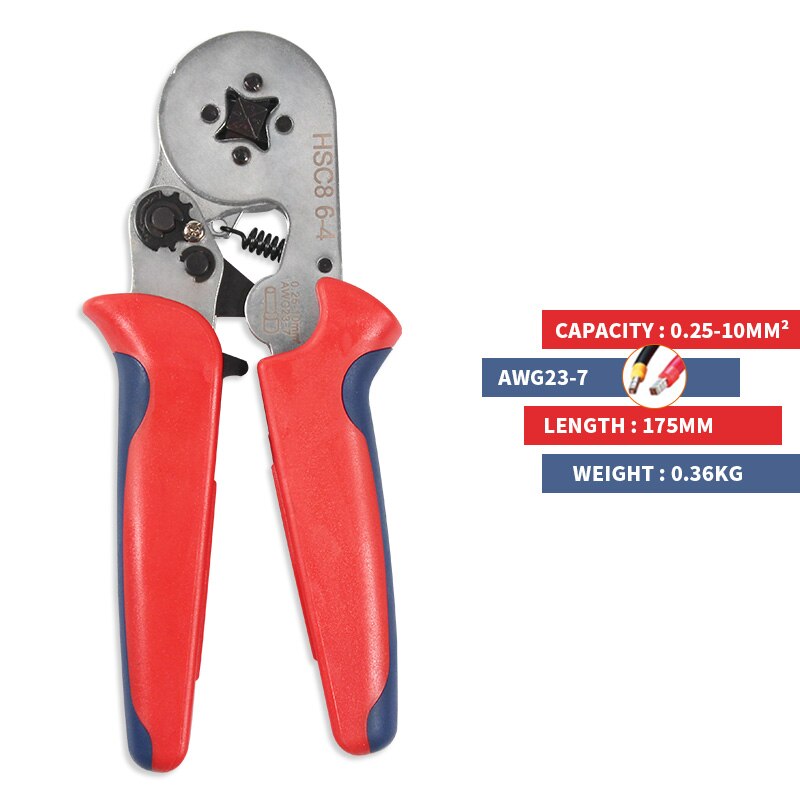 Self-Adjustable Crimping Plier + Crimping Terminals Connector Sets 0.25-10mm2 Wire Cable Press Pliers Ratchat Wire Crimping Tool: HSC8 6-4B