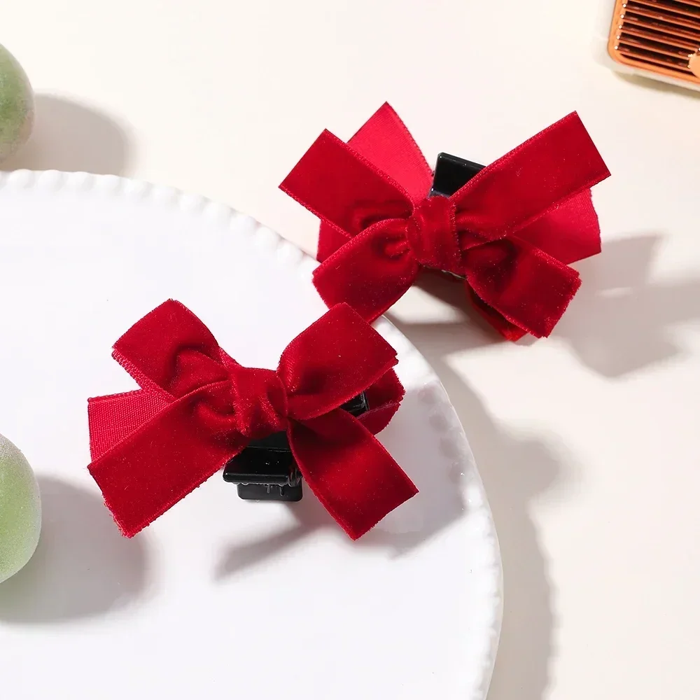 Pinza para el pelo pequeña con lazo rojo y negro para niña y mujer, pinza para el pelo con lazo de terciopelo de princesa, herramientas de peinado coreanas: Gris oscuro