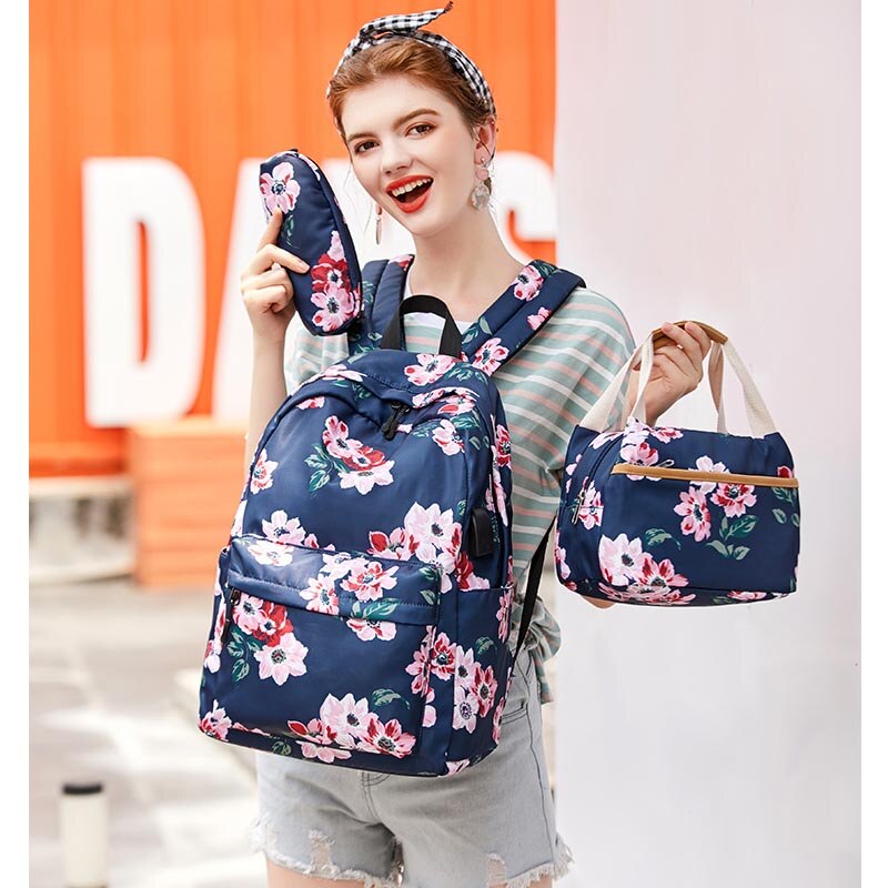 conjunto de mochila escolar impermeable de Nylon para chicas adolescentes, de 15 pulgadas mochila para portátil, bolsa de almuerzo para niños, bolso de mano, bolso de mano