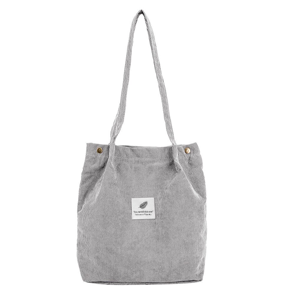 Women Corduroy Pure Color Shoulder Bag Satchel Tote Hand Bag Travel Bag Reusable Foldable Eco Grocery Totes Female: Gray