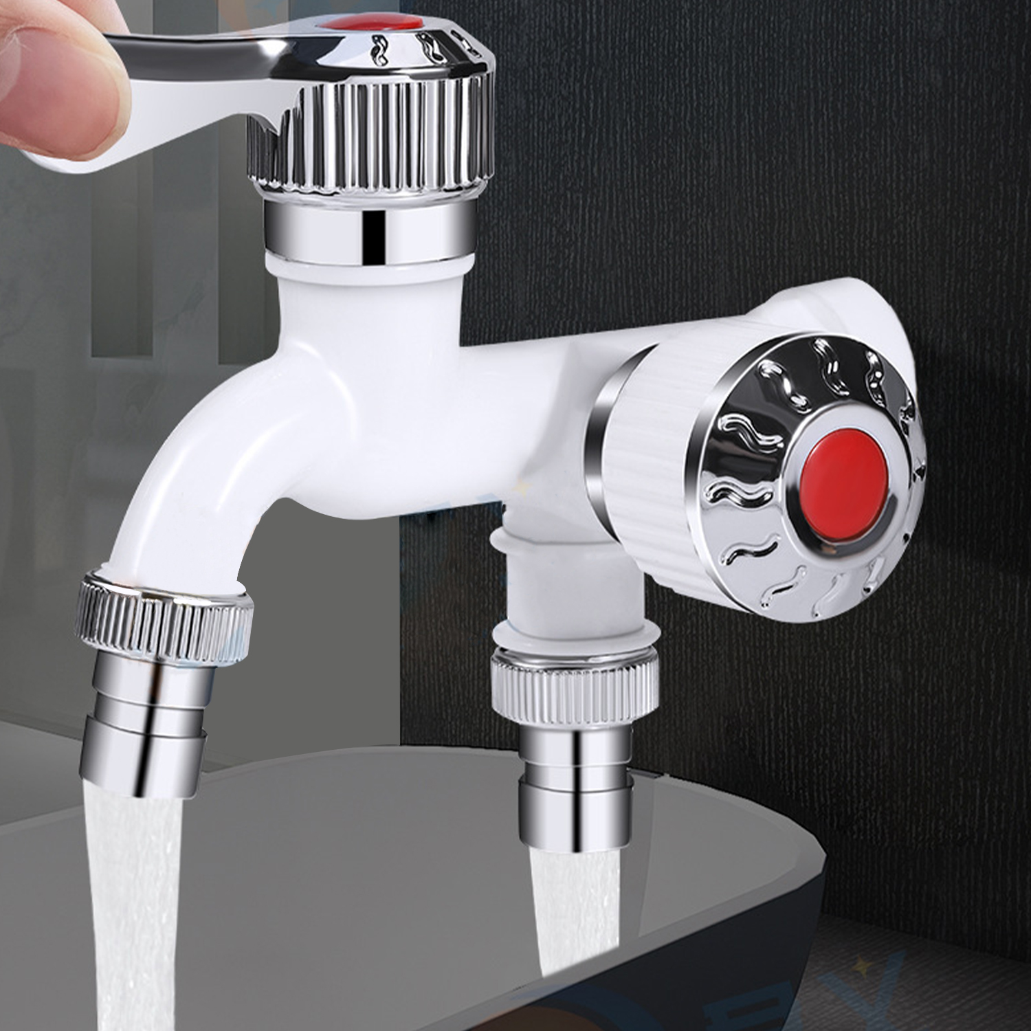 Dubbele uitlaat kraan Dual Control waterkraan 1 in 2 uit tuin buiten balkon badkamer keuken 1/2 "buitendraad kunststof kraan