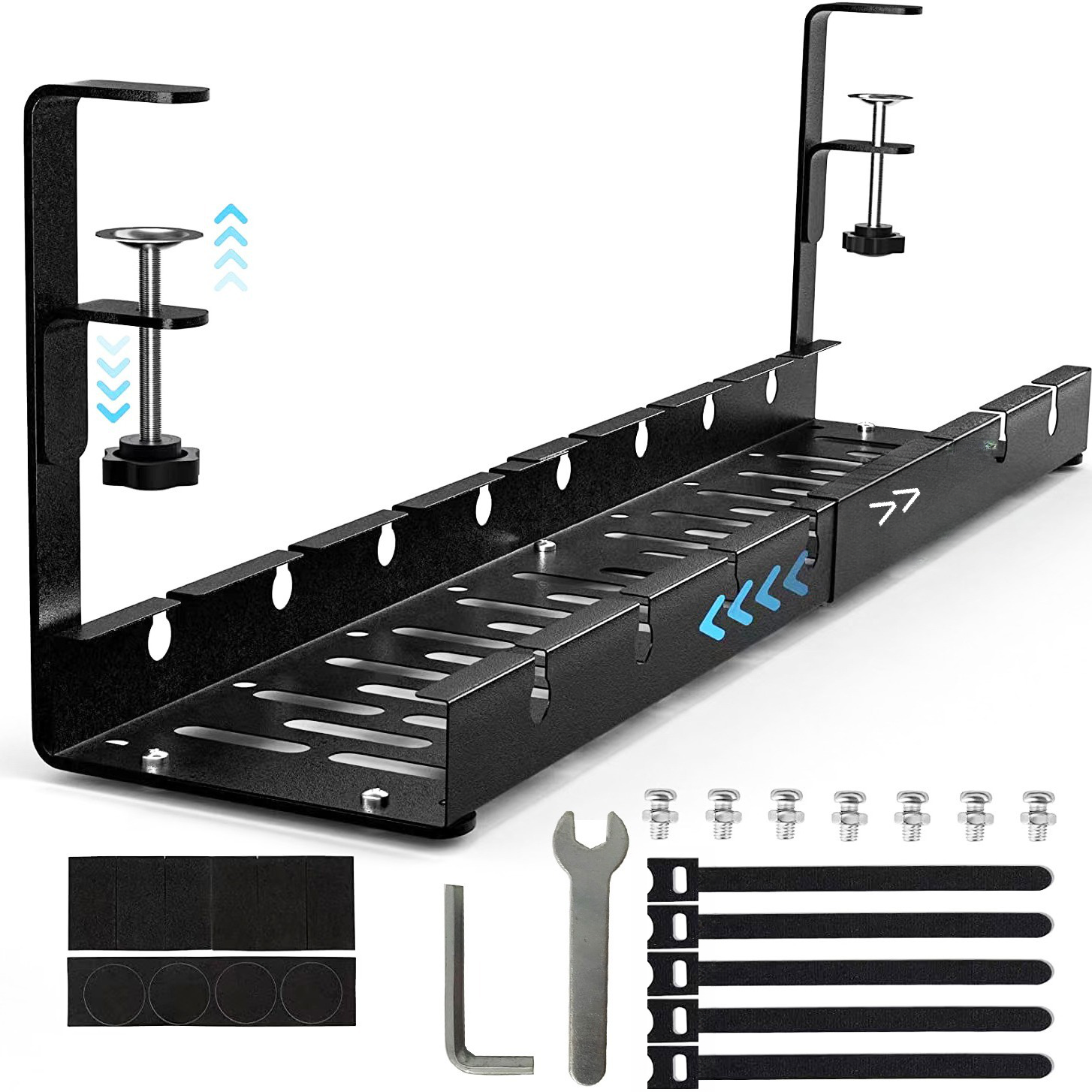 Un organizador de cables flexible retráctil para escritorios Un cesta de bandeja de cables no perforada para gestión de cables