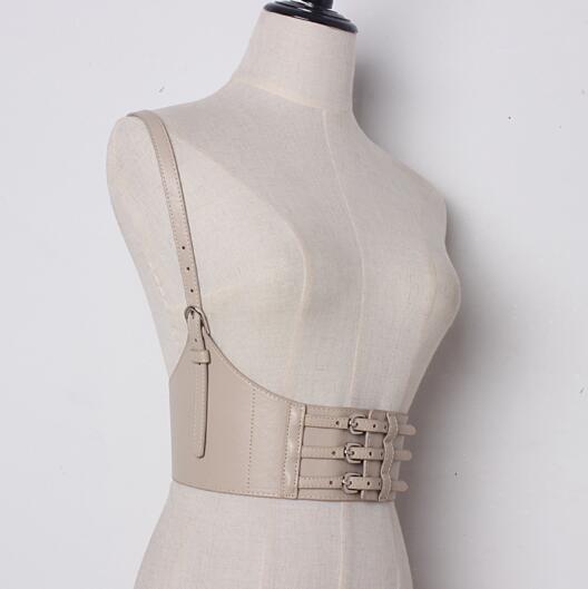 El de las mujeres elástica ancha correa de cuero Casual cinturón correas de hombro decoración cinturón de cintura chica vestido de tirantes: E003
