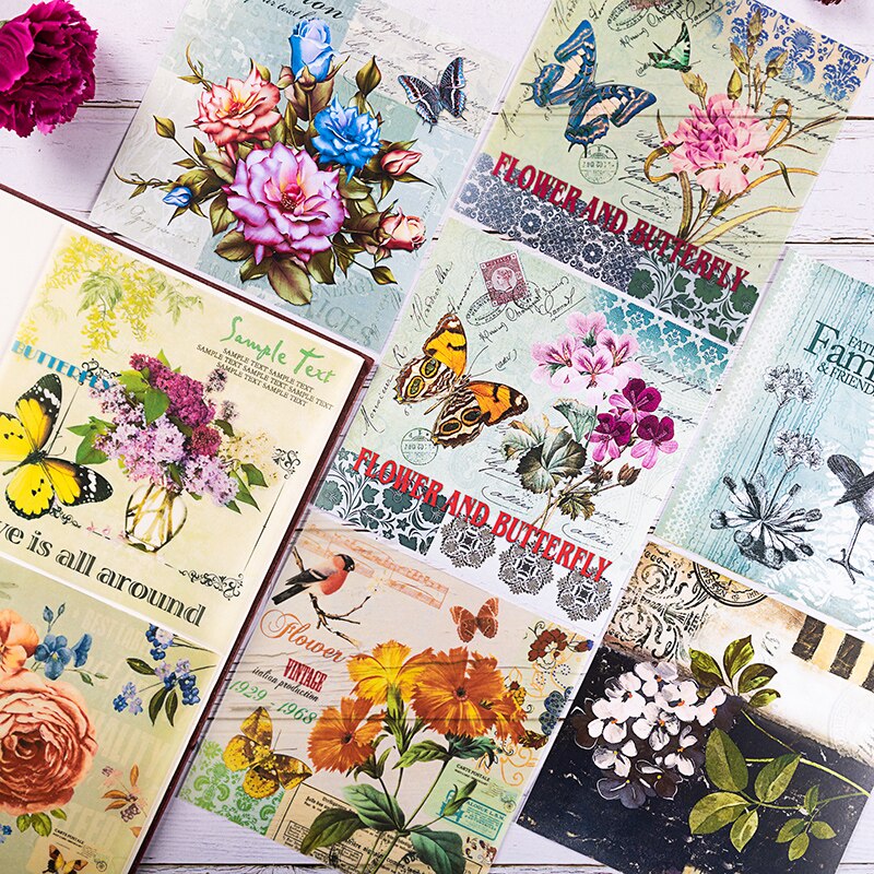 Set van 8 vintage vogelletters en vlindervellumpapier voor scrapbooking, kaarten maken en een junkjournalproject.: C