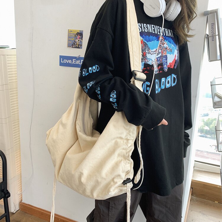 100% Baumwolle Teenager lässig Segeltuch groß Kapazität Schulter Tasche Schüler Freizeit Sanft Stoff Schule Buchen Laptop Crossbody Tasche