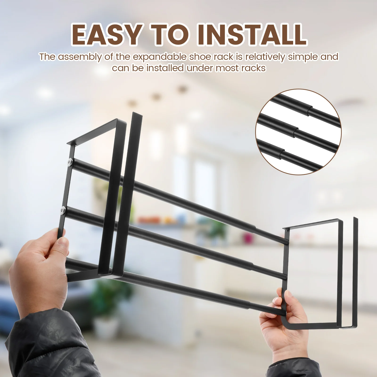 Zapatero ajustable, bandeja retráctil para zapatos, colgado debajo de los gabinetes, estante de almacenamiento de ropa y zapatos, organizador doméstico expandible