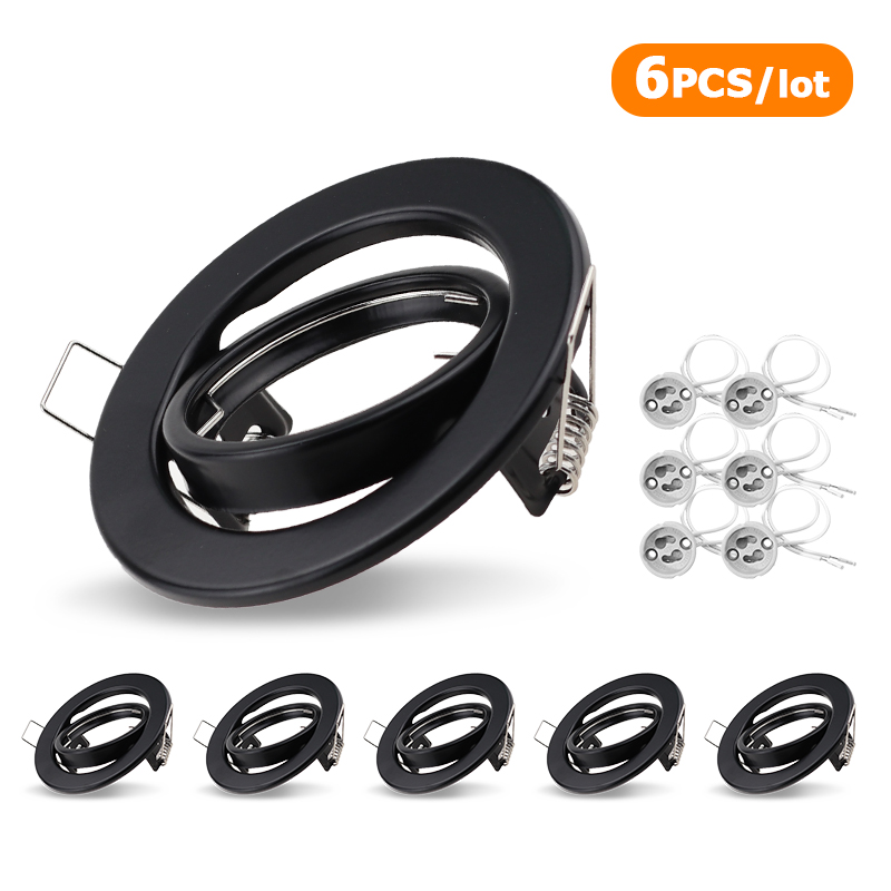 Marco de focos LED blanco/negro, soportes de luz empotrada ajustables, recorte de 70mm para portalámparas MR16 GU10, foco LED empotrado: Púrpura claro