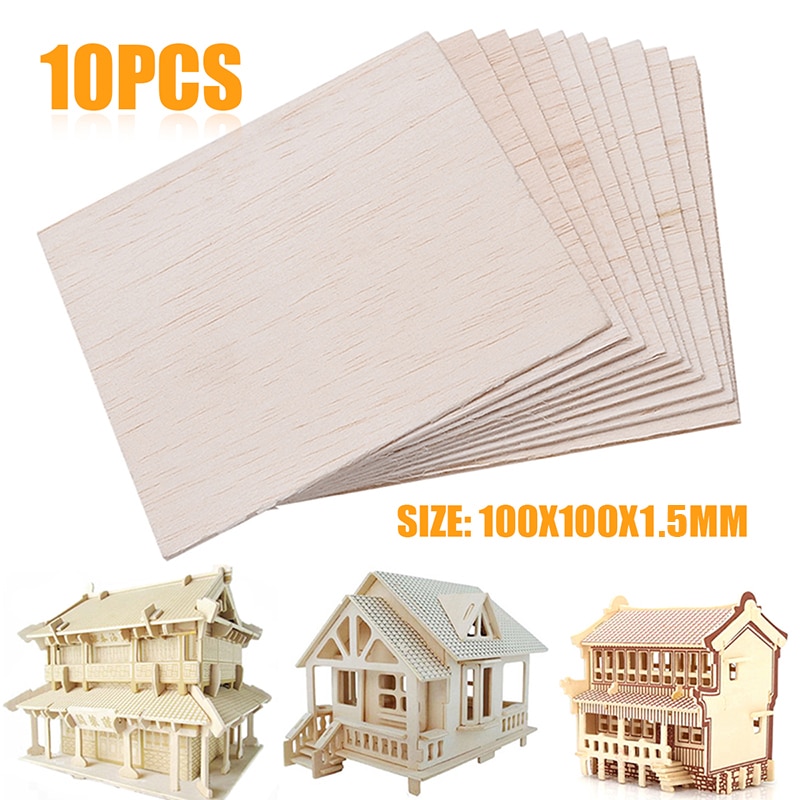 10 st träplatta modell balsa trä gör-det-själv hus fartyg flygplansdelar tillbehör 100 x 100 x 1.5mm