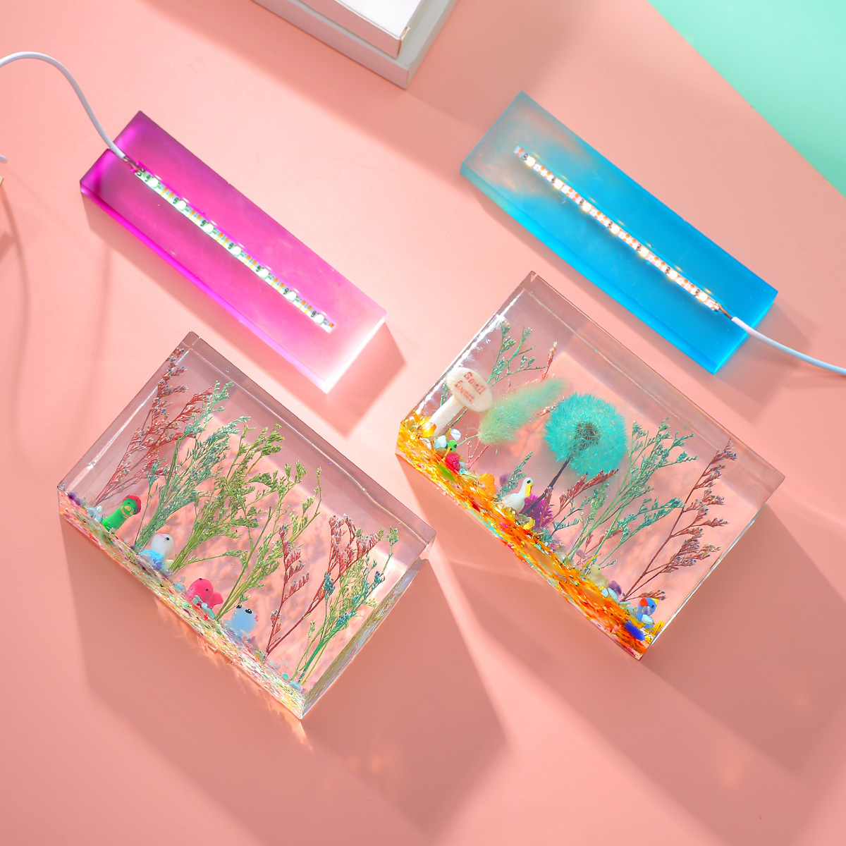Molde de resina Epoxy de cristal DIY, adorno de cubo de flores secas, soporte de lámpara cuadrado, abrasivo de silicona cuboide