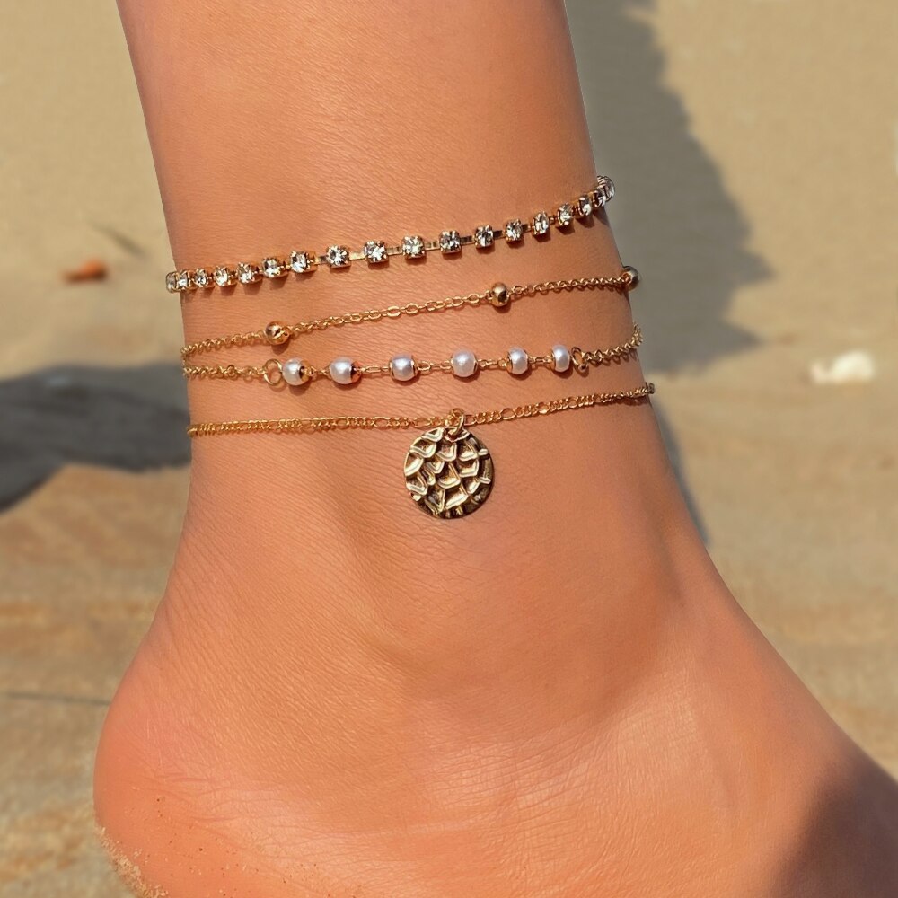 Mode Vrouwelijke Zomer Goud Kleur Enkelbanden Voor Vrouwen Pearl Chain Enkelbandjes Meisjes Barefoot Op Been Ketting Strand Sieraden 2022: IFK15214098
