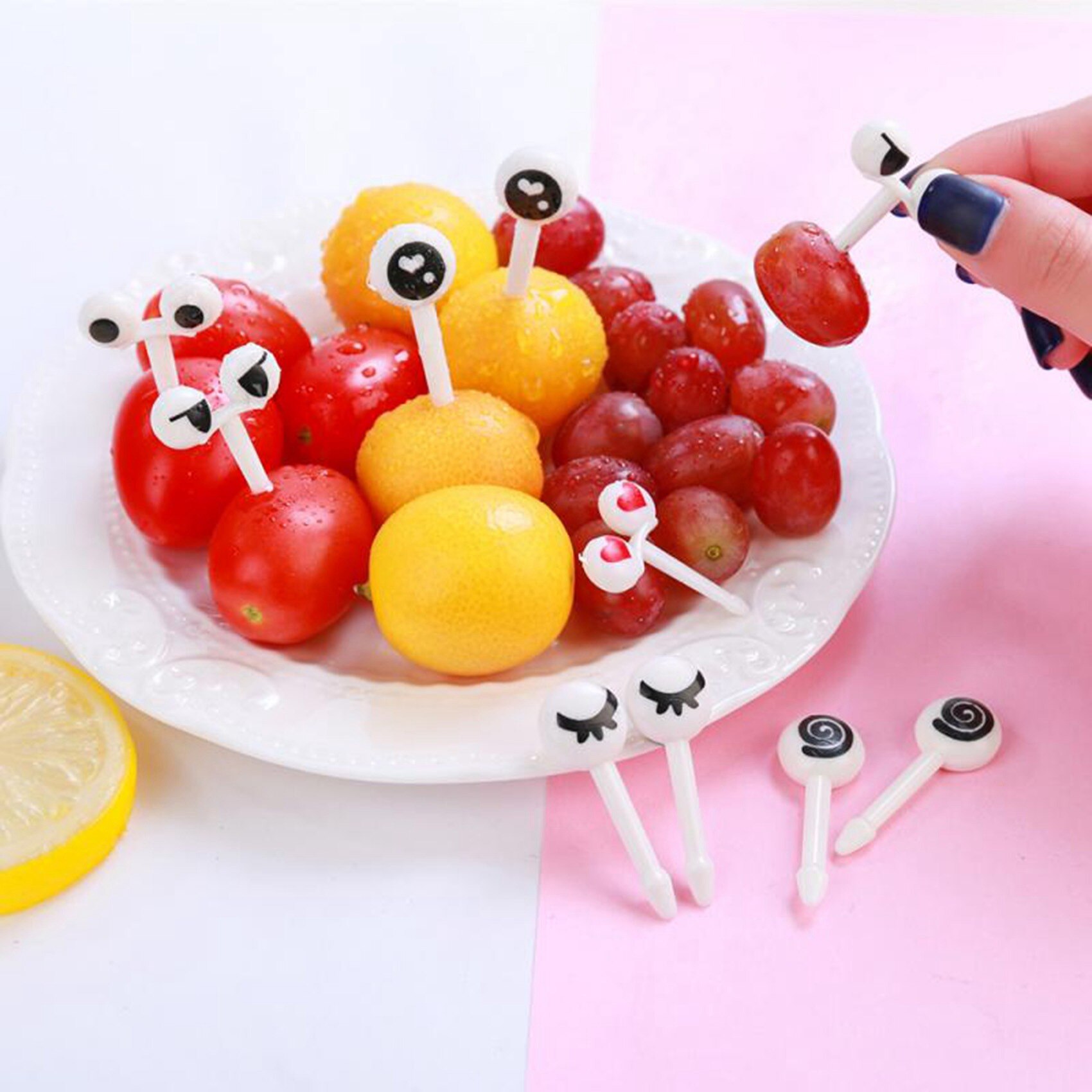 10 Stuks Van Mini Leuke Cartoon Ogen Lunchbox Decoratie Vork Fruit Vork Dessert Vork