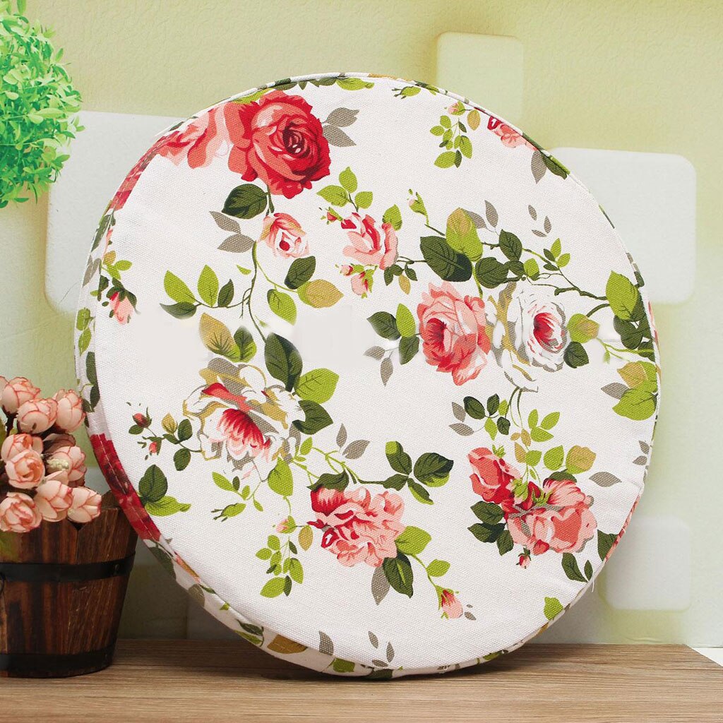 Minimalism Round Bistro Circular Soft Chair Seat Pad Cushion Removable Cover: Red Rose