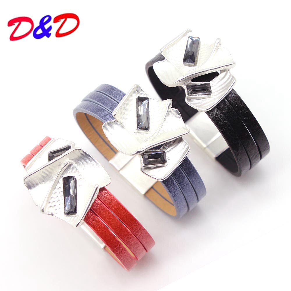 D & D Charme Kristall Legierung Leder Armbinde für Frauen Femme Coole Verschluss Armbinde Manschette Armbinde Hochzeit Schmuck