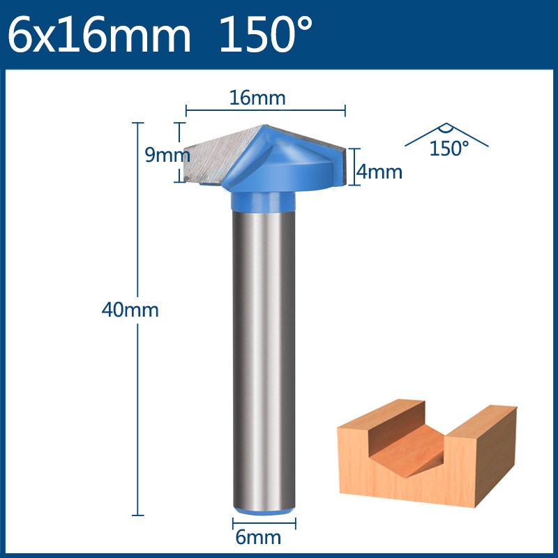 Fresa de 6mm, broca en V, broca enrutadora de MDF de madera maciza 3D, fresas de 60 90 120 150 grados: 23mm