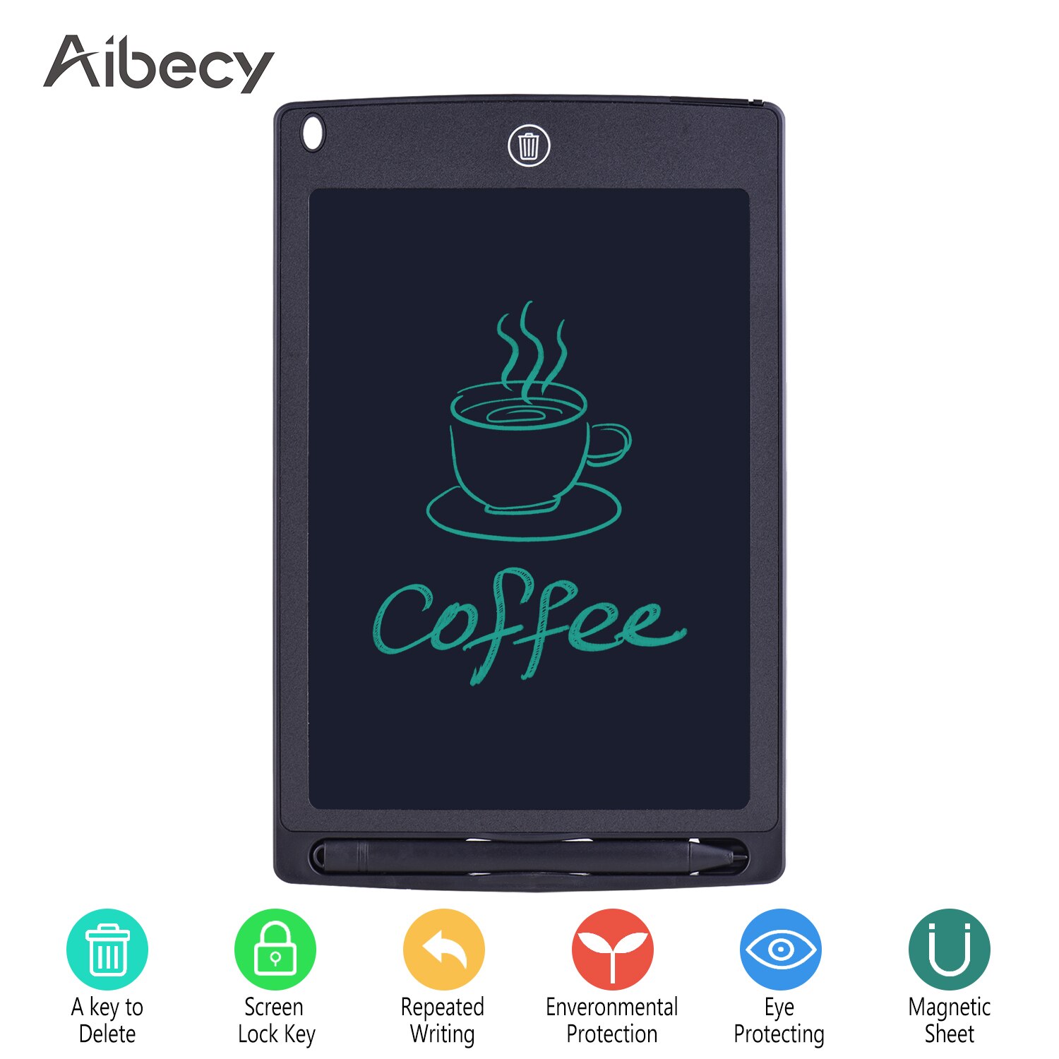 Aibecy Reusable Electronic Digital Drawing Board Graphics Handwriting Single Color Screen 8.5 Inch LCD Writing Tablet Portable