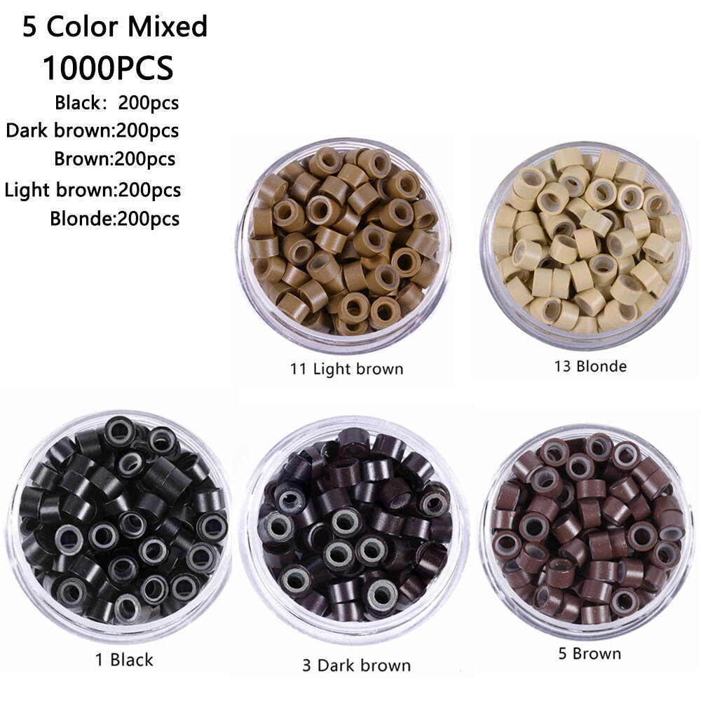 500 Uds extensión de cabello Micro anillos enlaces cuentas, cuentas forradas de silicona de 5mm para herramienta de extensiones de cabello: Gris