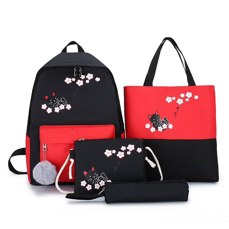 4 Sets/Pcs Frau Laptop Rucksack Bänder Schule Rucksäcke nette katze Schul Für Jugendliche Mädchen Student Buch Tasche Weibliche Tasche: D