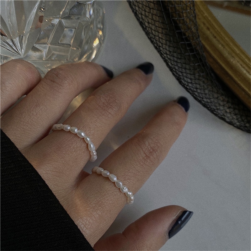Kpop – bague fine Vintage pour femmes, 1 pièce, perles baroques naturelles coréennes, faites à la main, bijoux esthétiques, de fête, nouveauté