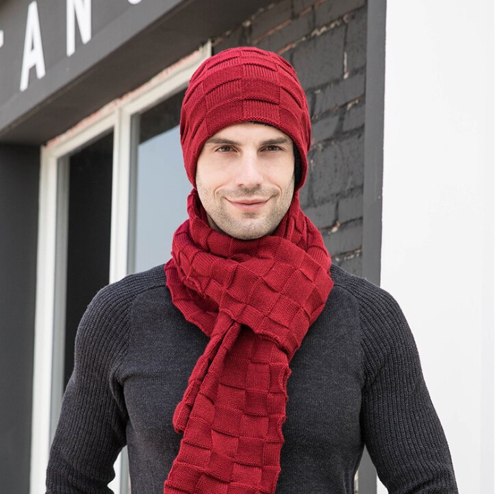 Beanies hue tørklæde handsker sæt 3 stk vinter strikket tyk varm hue kvinder mænd solid retro hue hat soft touch screen handsker