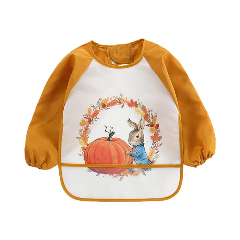 Wasserdicht Baby essen Kittel Herbst Winter Jungen Mädchen Langarm Lätzchen Baby Anti-Dressing freundlicher Zeichnung Schürze Rülpsen kleidung: Hase-Orange