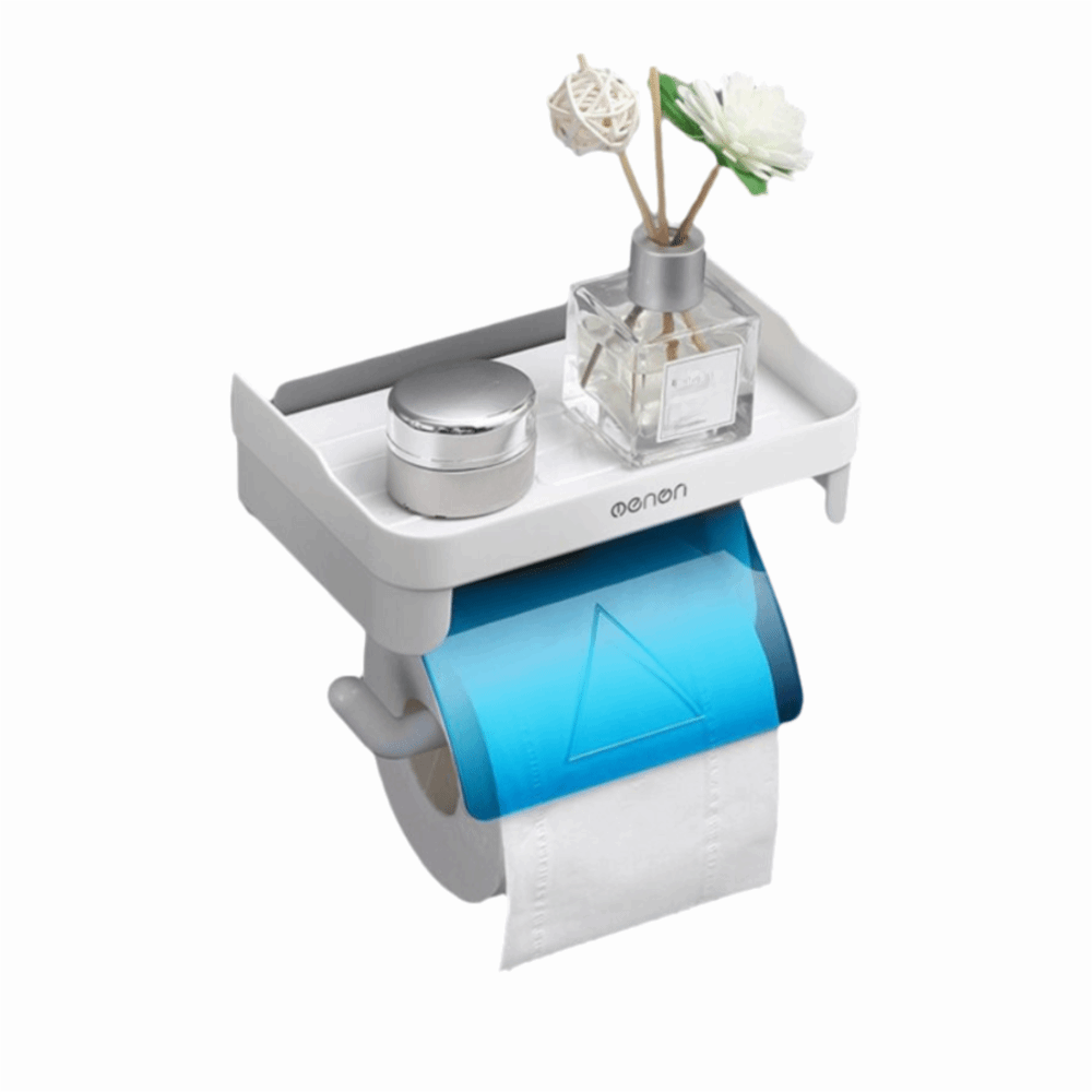 Plastic houder voor papieren handdoeken grijsblauw met plank Toiletrolhouder zonder perforatie Waterdichte tissue-dispenserplank: WIT