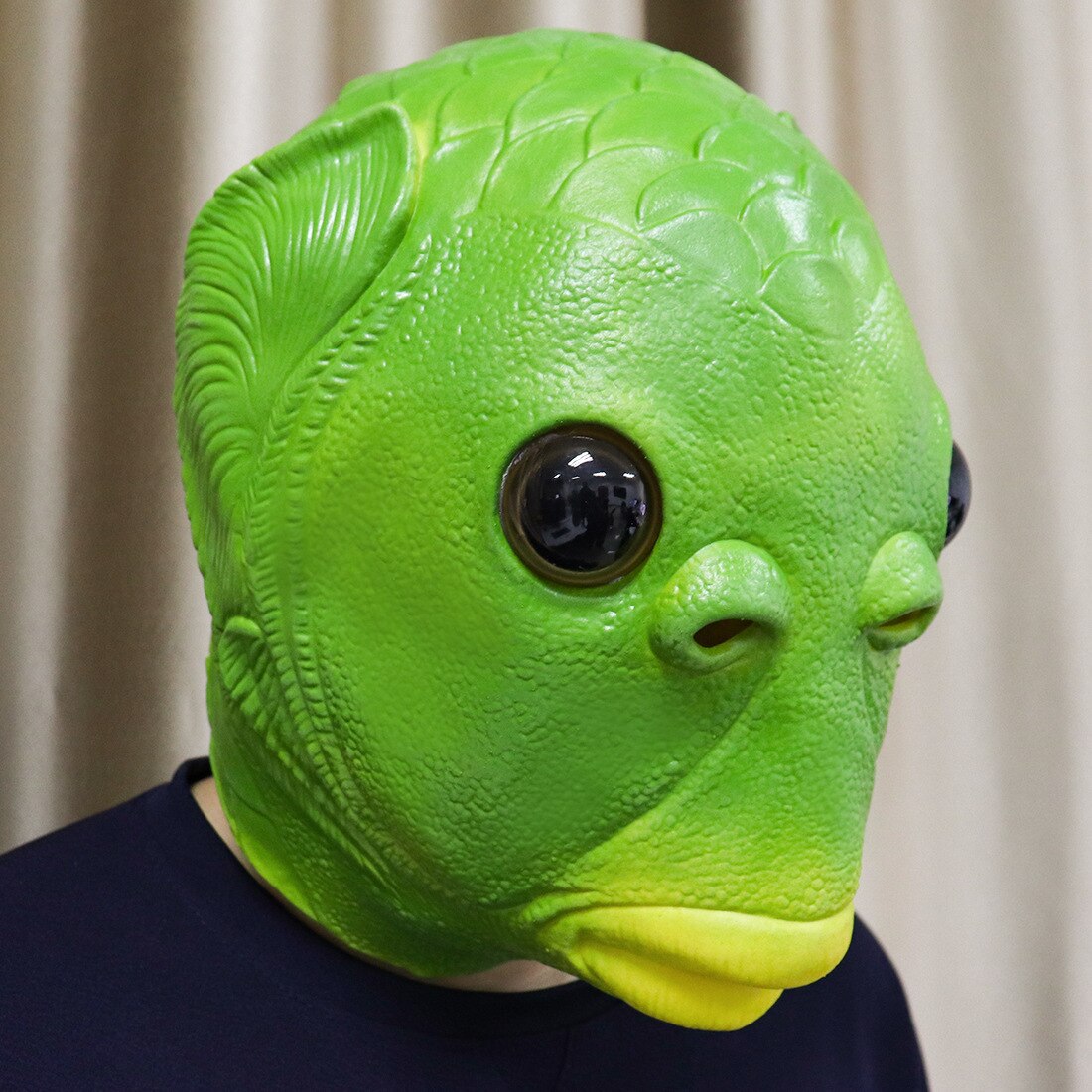 Grøn fisk havfrue hoved monster tiktok grøn frø usmageligt grønt fiskehoved trunking lyd grønt hoved maske alien sand skulptur