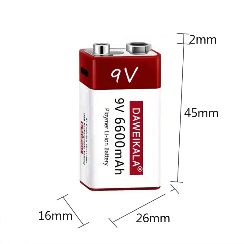 9V 6900Mah Lithium Ion Oplaadbare Batterij Type-C Usb Batterij 9V Multimeter Lithium Microfoon Metalen detector + Kabel