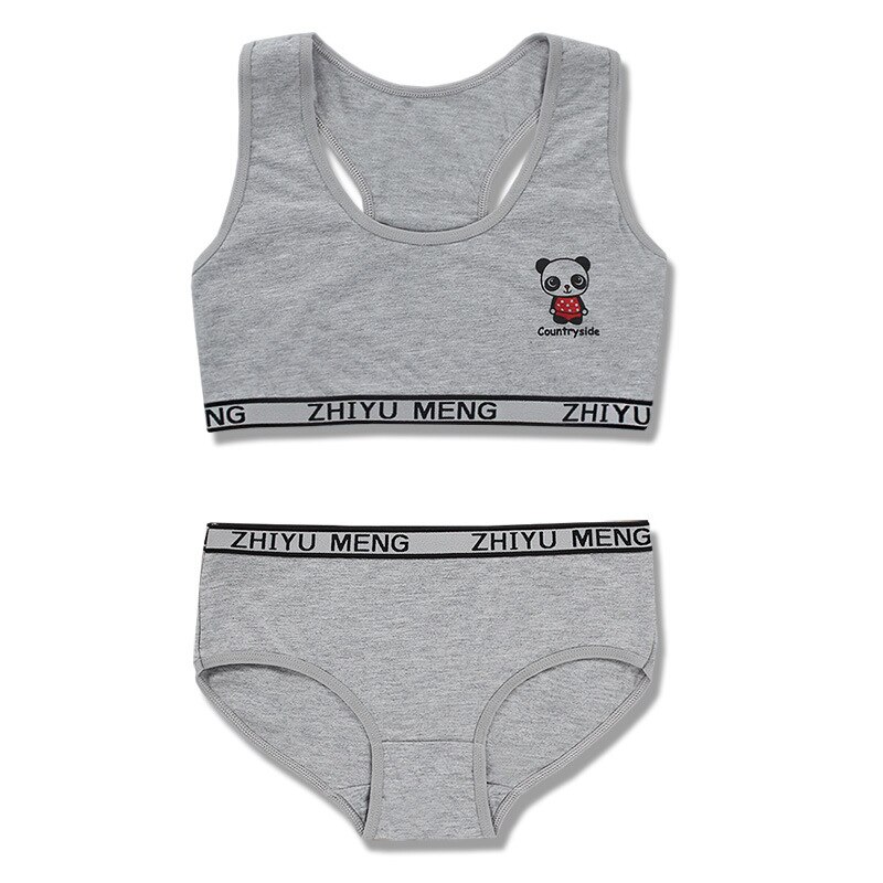 Teen Bra and Panties Set 10 Teenage Clothes Kids Sport Underwear Training Bra for Girls 8-14Y Adolescente Child Underwear 12: Gray