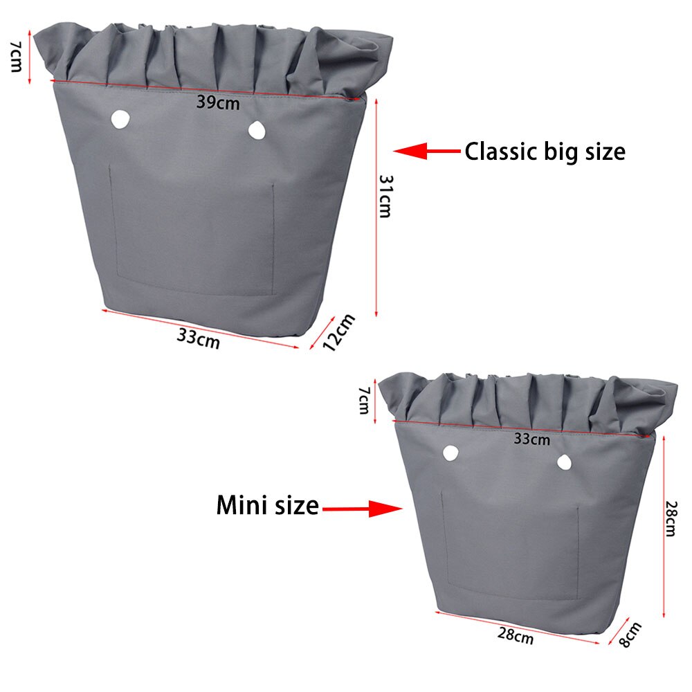 Tanqu Frill Pleat Soild Fabric Waterproof Inner Lining Insert Zipper Pocket for Classic Mini Obag Inner Pocket for O Bag