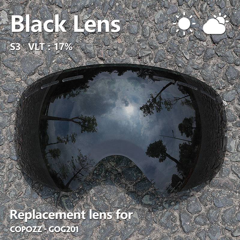 Copozz 201 Lens Ski Bril Lens Voor Anti-Fog UV400 Grote Sferische Ski Bril Sneeuw Bril Brillen Lenzen Vervanging (Lens Alleen): lense black