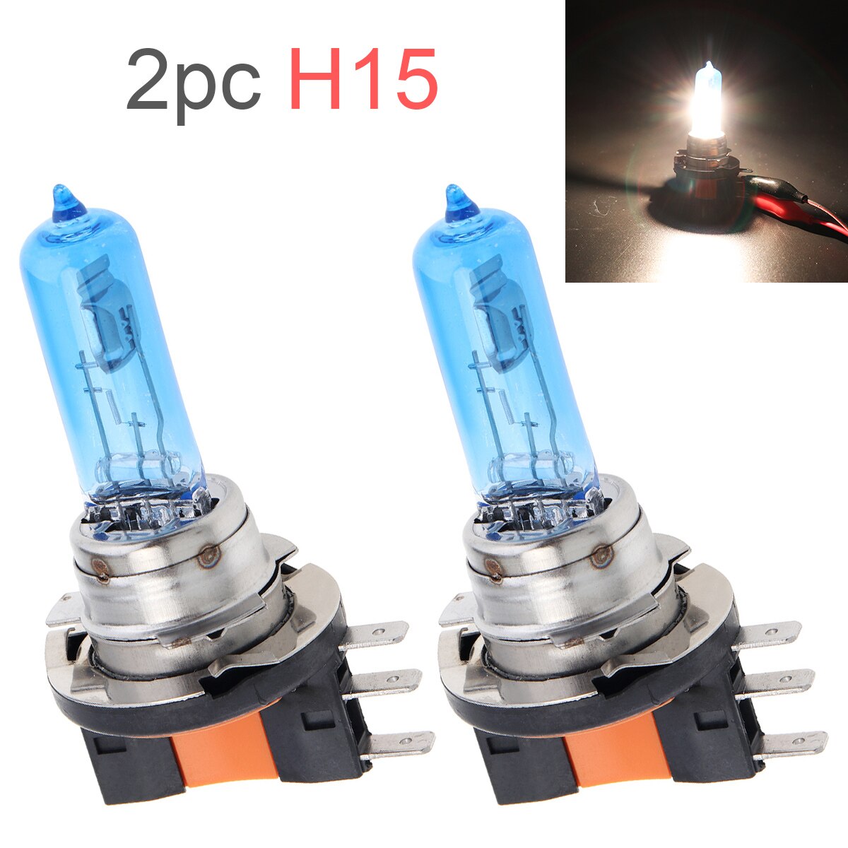 Car Halogen Lamp 2 Pcs 12V H15 15/55W 6000K White Light Super Bright Auto Front Head Lamp Fog Bulb Parking Car Light Source