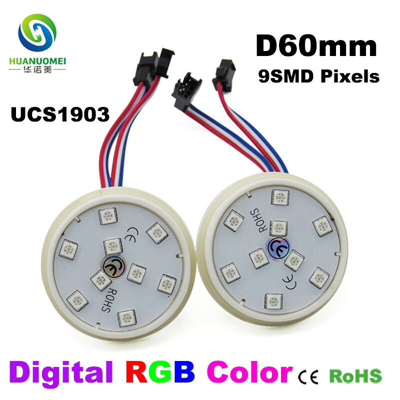 Täysvärinen osoitettava 60mm 9 lediä ucs 1903 led pikselin moduulivalo 5050 smd rgb digitaalinen polttimo led huvilamppu ratsastaa puistovalaistus
