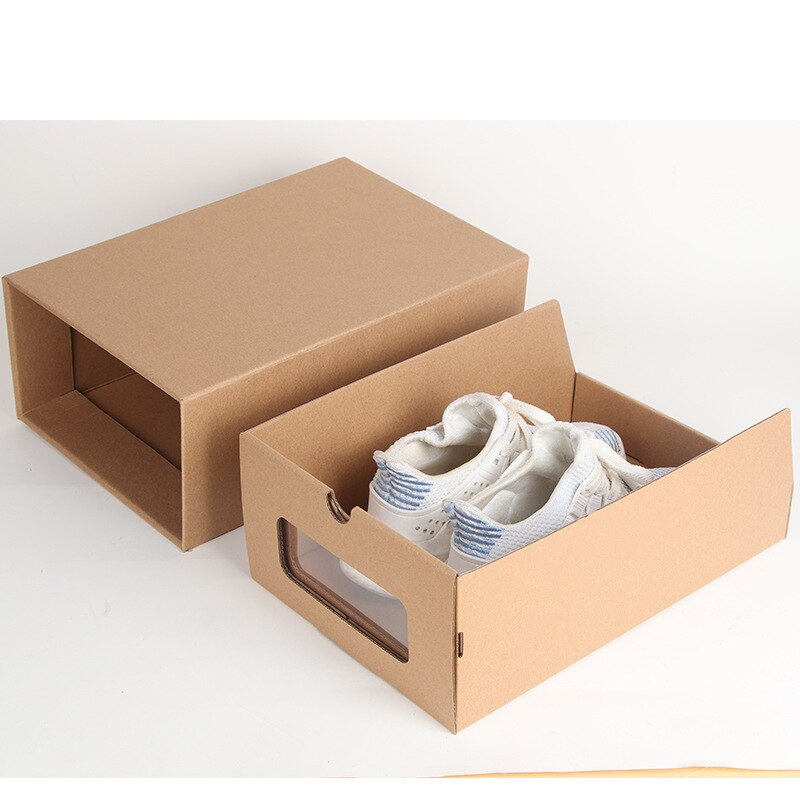 Thickened Kraft Cardboard Box Transparent Drawer Shoebox Men And Women Finishing Storage Box Paper Shoes Box