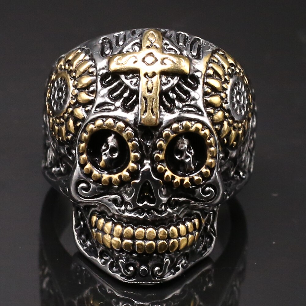 Anillos góticos con cabeza de calavera para hombre, joyas de acero inoxidable doradas de Hip Hop, para mejores amigos, anillo masculino de talla grande 15 16 17