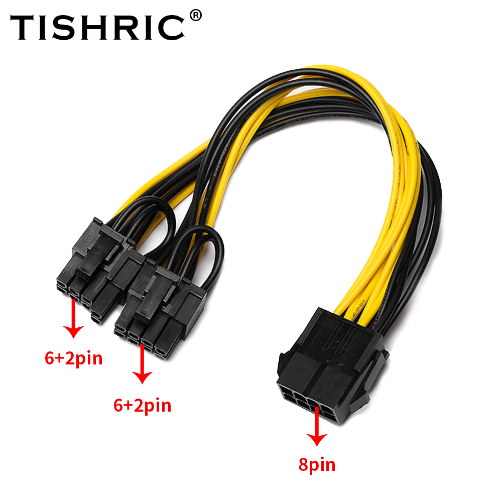 Tishric Pcie 8 Pin Naar Dual Pcie 6 + 2 Pin Power Cable Pci Express Voor Mijnbouw Rig Moederbord Grafische pci-E Gpu Power Datakabel