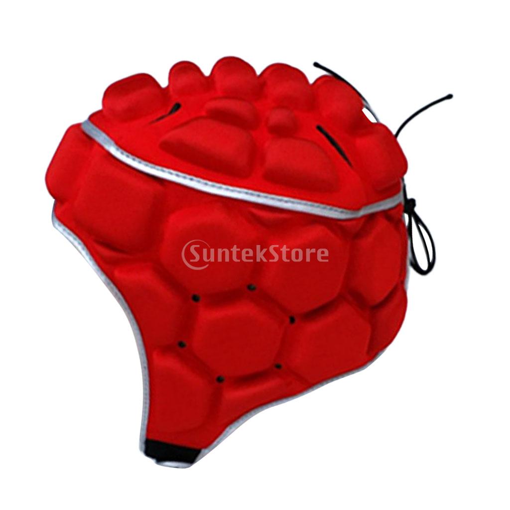 Adult Men's Adjustable EVA Padded Soccer Football Helmet Rugby Goalkeeper Head Guard Protector Hat Gear Equipment: Red