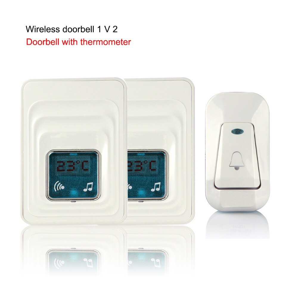 Wireless Digital Door Chime 51 Melody AC/DC Wireless Door Bell Waterproof with Temperature Display F1760B