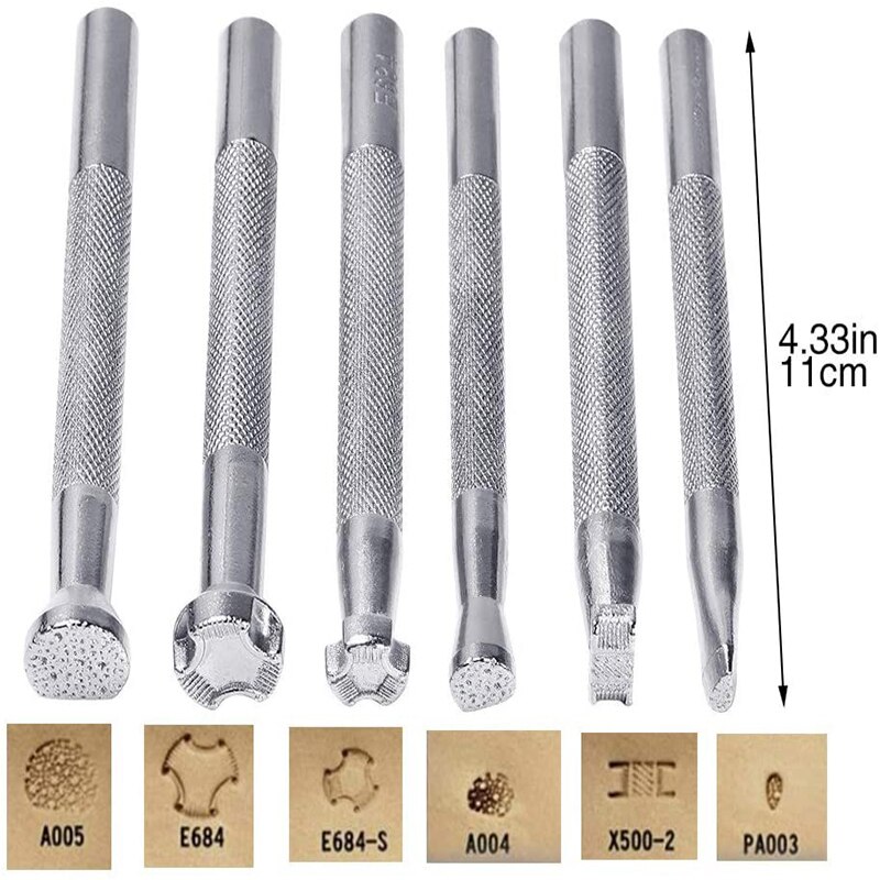 6Pcs Kit di strumenti per la stampa di timbri in pelle Set di punzoni per timbri in lega intaglio strumenti per la fabbricazione di sella per artigianato in pelle lavoro d&#39;arte fai-da-te
