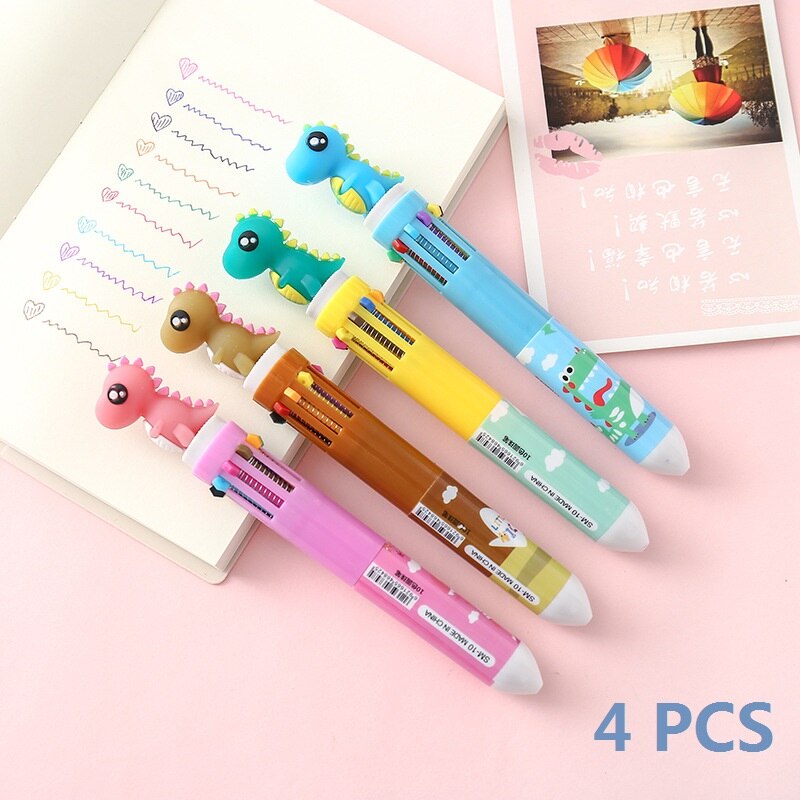 Creatieve 10 Kleuren Balpen Cartoon Schoolbenodigdheden Kantoorbenodigdheden Pennen Kawaii Multicolor Balpen Office Accessoires: all long