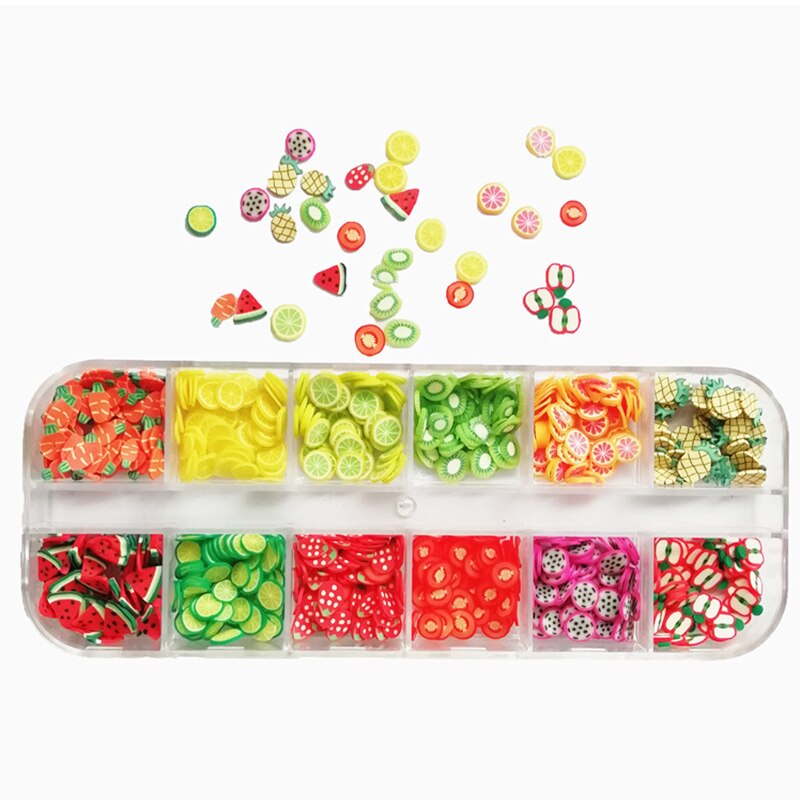 Pegatinas en 3D de frutas para decoración de uñas, accesorios Nail Art con de frutas de tamaño variado, puntas de manicura, 1 caja