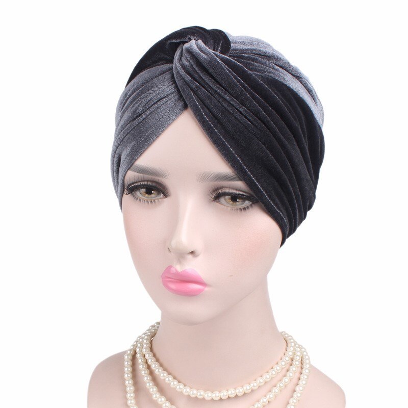 Gorros de terciopelo cálido para mujer, turbante Hijab musulmán para mujer, turbante africano de India, pañuelo para la cabeza, gorros: 3