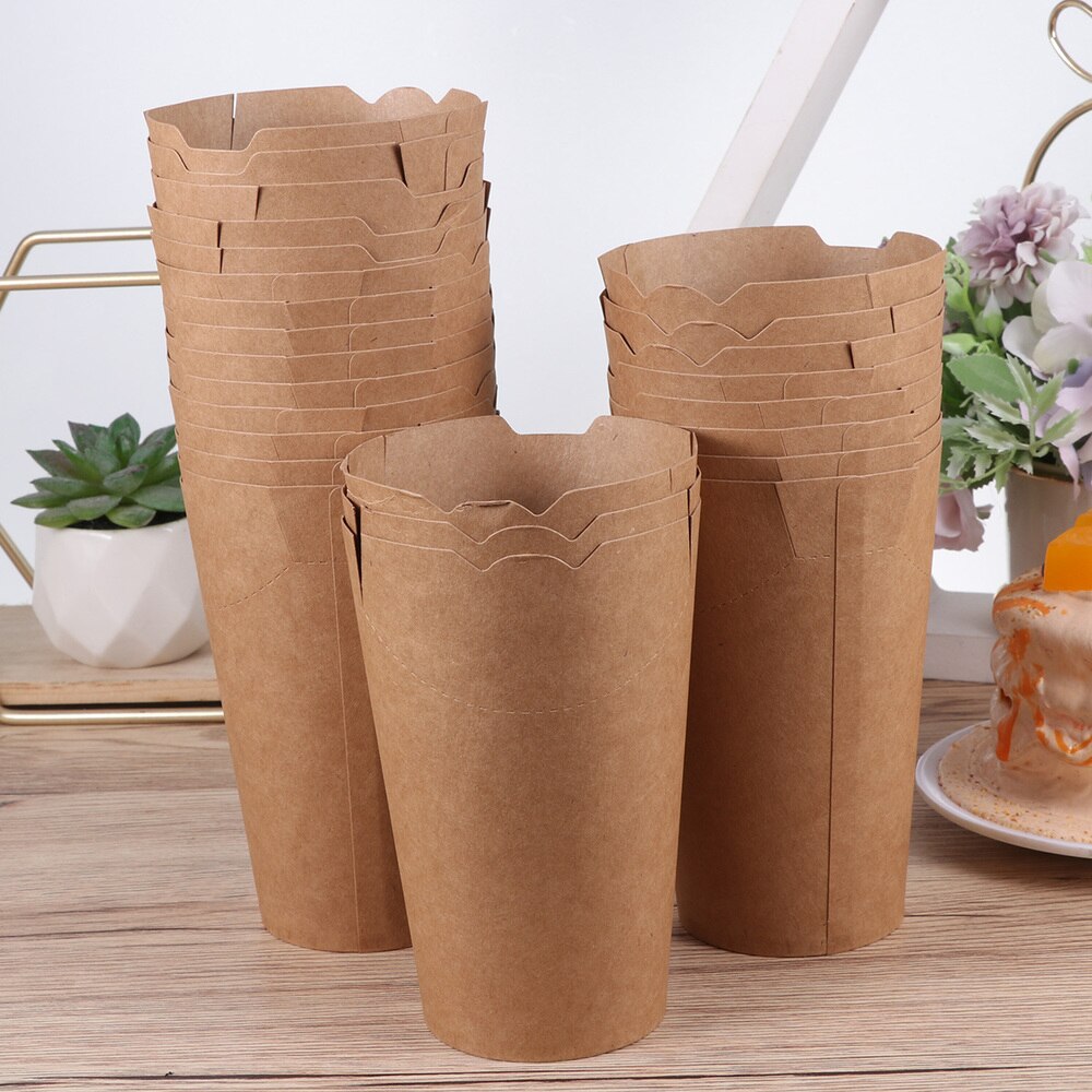 50 Uds. Vasos desechables de papel Kraft para sellar helado, recipiente para huevos, taza para patatas fritas, palomitas de maíz, pollo (marrón)