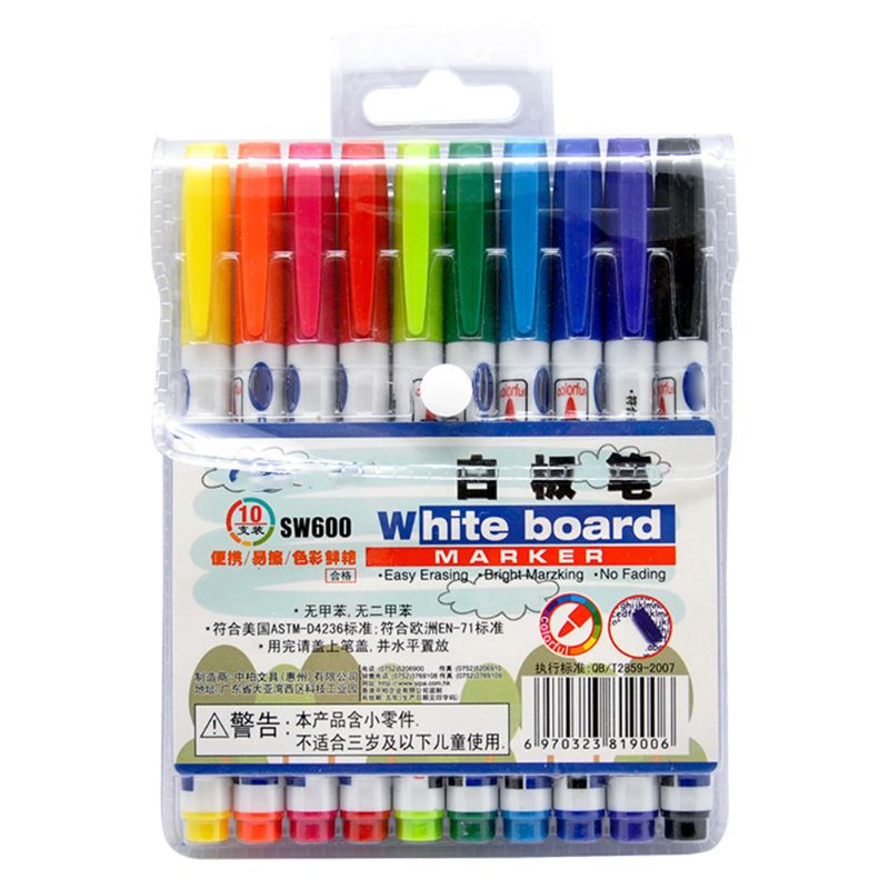 Stylo marqueur effaçable pour tableau blanc, 10 couleurs, Non toxique, pointe Fine, stylos de dessin pour étudiants, fournitures scolaires et de bureau