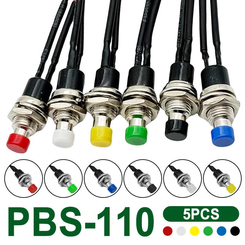 5Pcs Round PBS-110 Button Power Switch ON OFF 7mm Momentary Self-resetting Push Button Switch with 20cm Wire